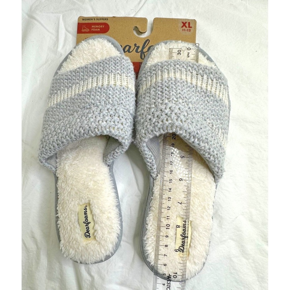 New Dearfoams Womens Slippers Memory Foam Slide Gray Stripes XL Sz 11-12 - Picture 4 of 7